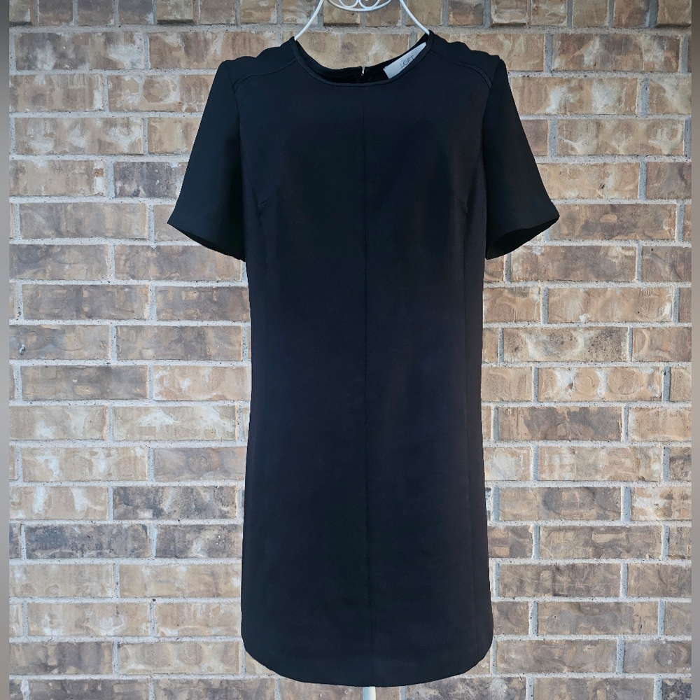 LOFT Black Midi Dress with Short Sleeves